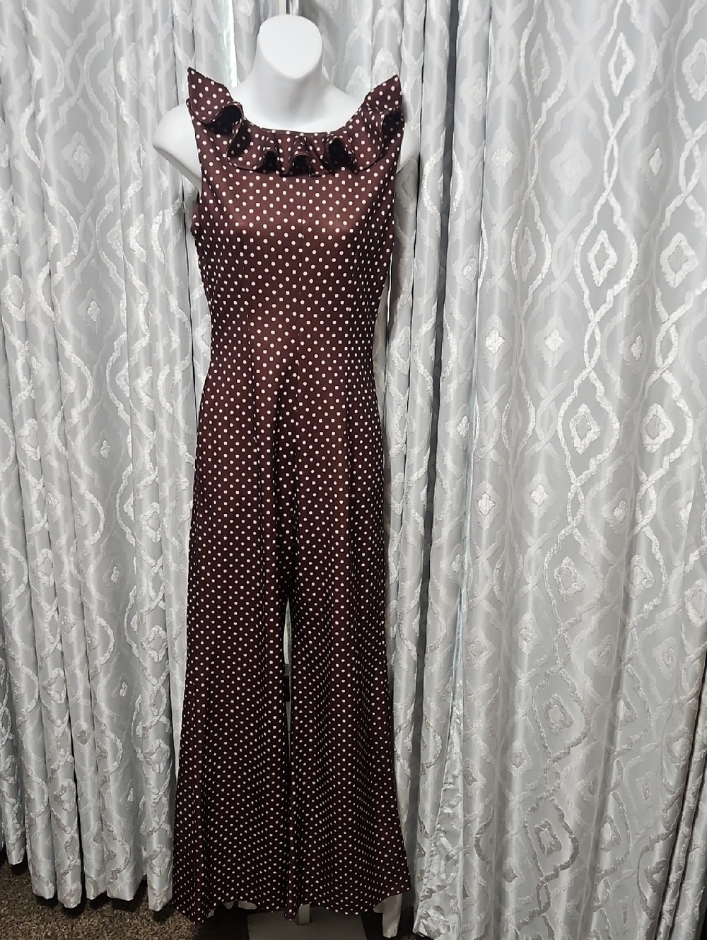Vintage Handmade Ruffle Collar Wide Leg Jumpsuit